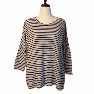 Mersea Striped Oversized Top Beige Black Boat Neck Relaxed Tunic Cotton Blend